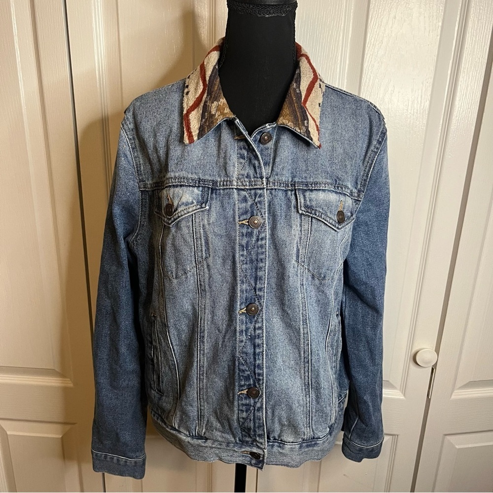 Natural Reflections Denim Jacket Womens Sz L Button Up Aztec Southwestern Boho - Picture 3 of 7